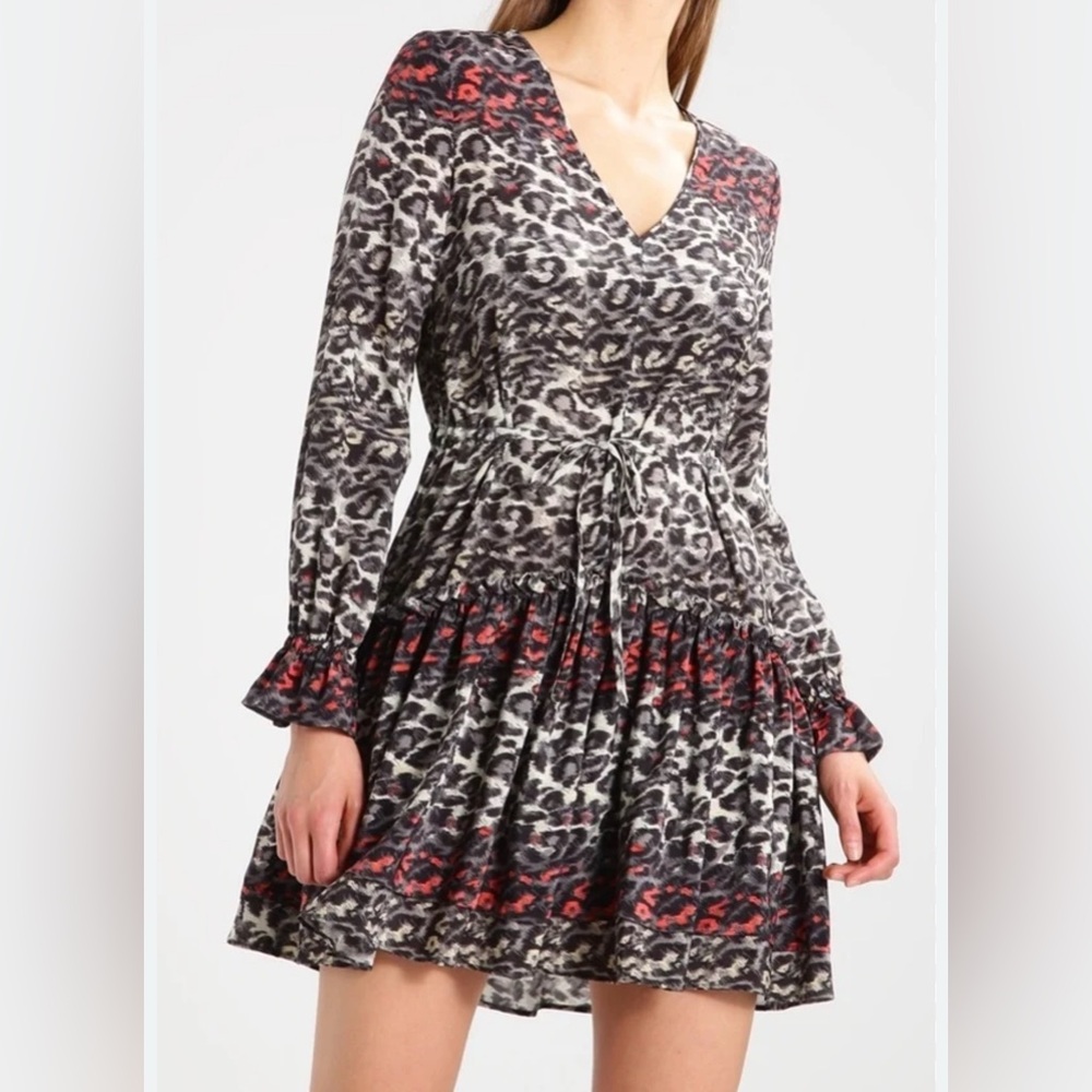 All Saints Leopard Print V-Neck Dress